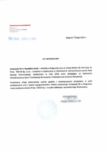 obrazek do wpisu List referencyjny z polskiej ambasady w Serbii